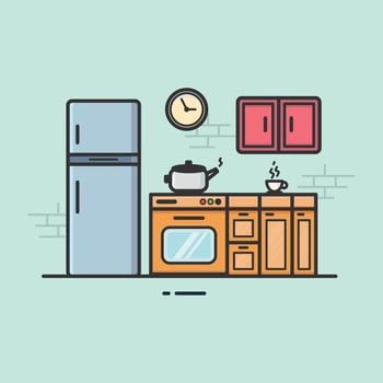 Kitchen interior with furniture and appliances. illustration in flat style vector