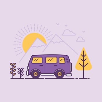 travel with car vintage illustration and design vector