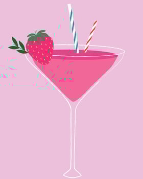 Clip art with pink cocktail in glass and strawberry vector