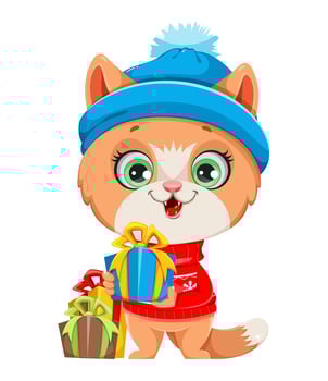 Cute kitten in warm clothes. Funny cat vector