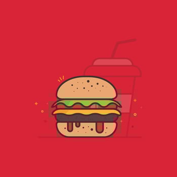 food icons burgers and the red background. happy meal and fresh cup of drink vector