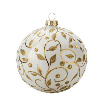 a white christmas ball with gold leaves png