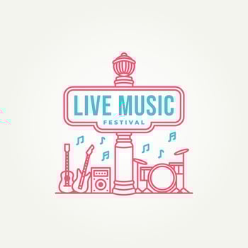 minimalist street sign live music with music instruments line art icon logo illustration design. modern simple poster, t-shirt, music festival banner, cover logo concept vector