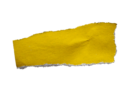 Single yellow ripped paper piece isolated on transparent background, paper edge design element png