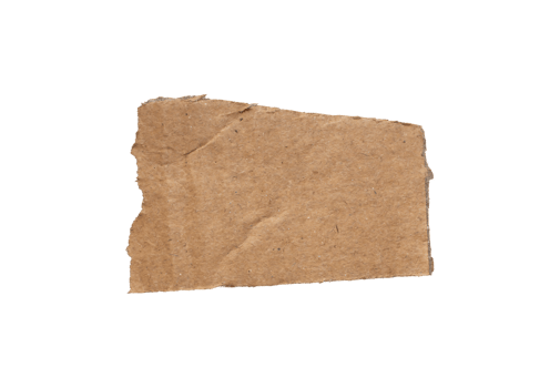 One piece of ripped torn cardboard paper piece isolated on transparent background, paper edge design element png