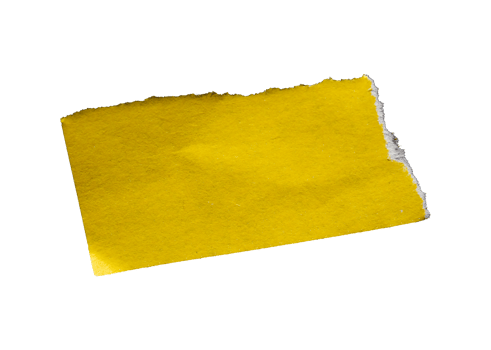 Single yellow ripped paper piece isolated on transparent background, paper edge design element png