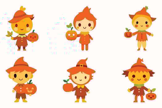 Cute chibi Silly scarecrow with pumpkin illustration vector