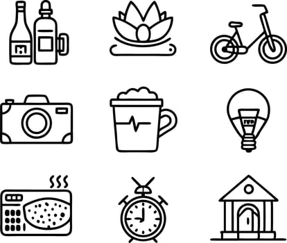 set of lifestyle icon line art. leisure, healthy, happy, sport, active, nature, beautiful, young, travel, fitness vector