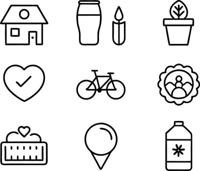 set of lifestyle icon line art. leisure, healthy, happy, sport, active, nature, beautiful, young, travel, fitness vector