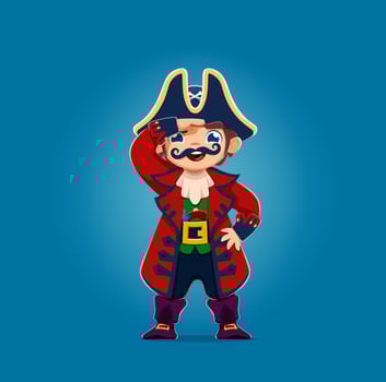 Cartoon boy kid pirate, young captain character vector