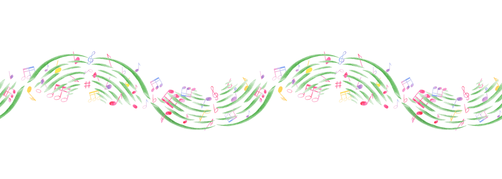 Undulating levitation music notes. Multicolored Notes flying through the waves of music. Seamless banner of note symbols. Watercolor illustration in classic style. Ornate for textile, package png