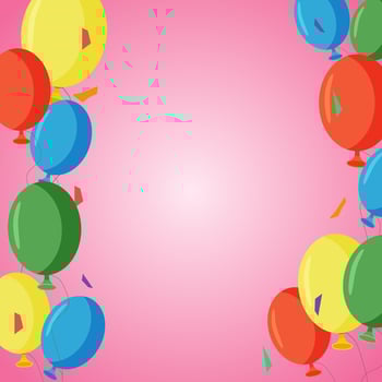 greeting card banner template. Multicolored balloons on a pink background Greeting frame. vector