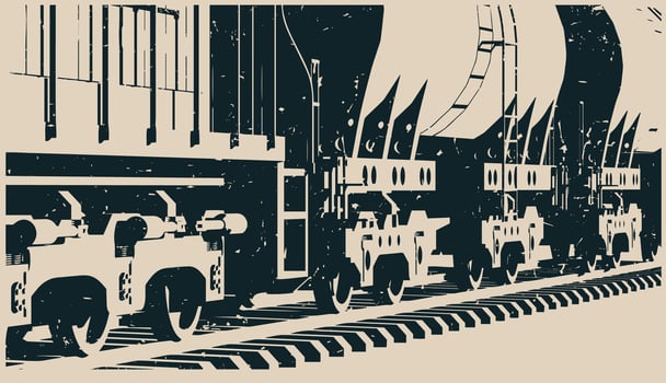 Tank wagons close up template retro poster vector
