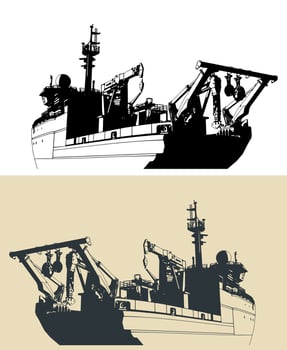 Research vessel close-up vector