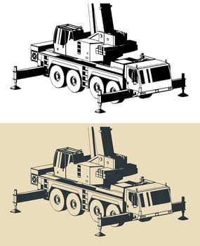 Mobile crane with long powerful telescopic boom vector