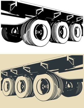 Three axle trailer wheelsets close-up vector