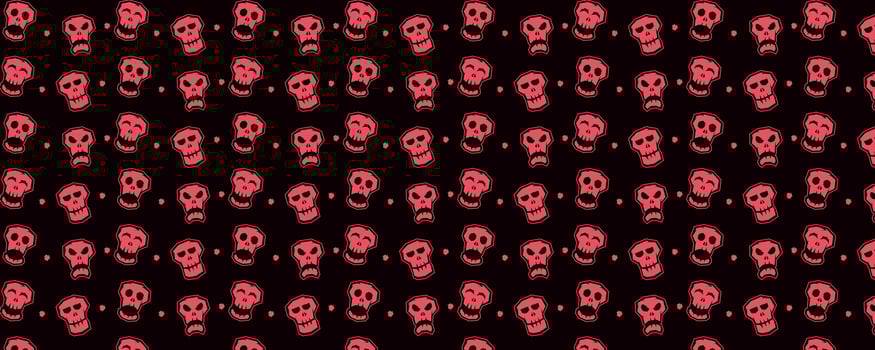 textured pattern of red comic skulls on dark background vector