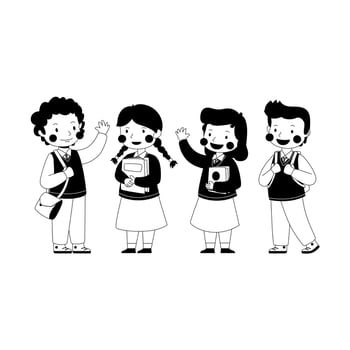 line art children illustration back to school collection, vector