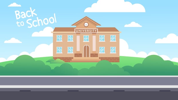 flat illustration of school building for back to school banner or poster design vector