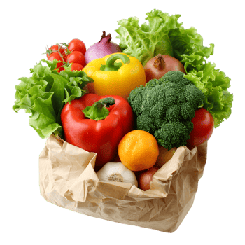 Fresh vegetables in a paper bag isolated on a transparent background png