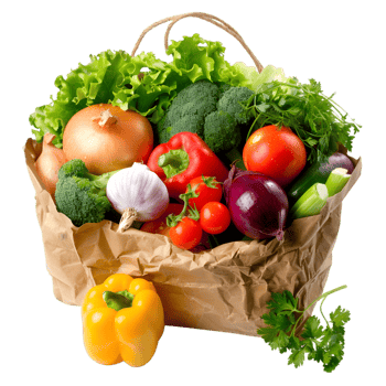 Fresh vegetables in a paper bag isolated on a transparent background png