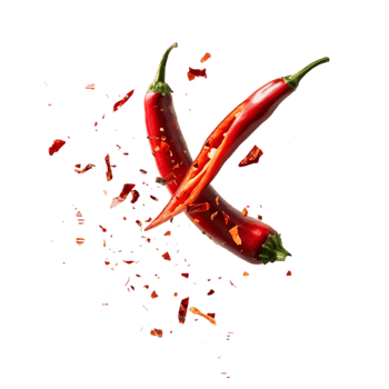 Red chili peppers and flakes isolated on a transparent background png