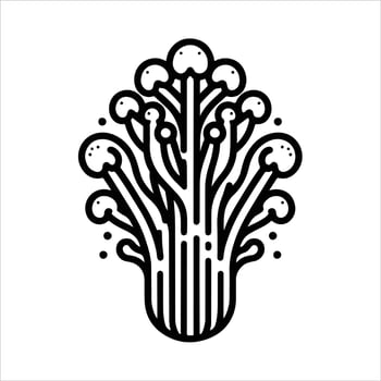 hand-drawn line illustration of enoki mushroom vector