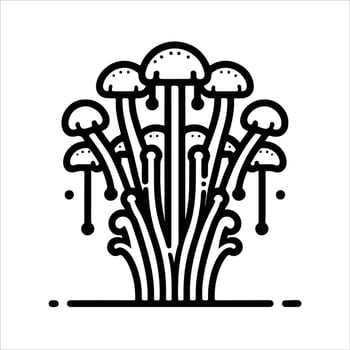 hand-drawn line illustration of enoki mushroom vector