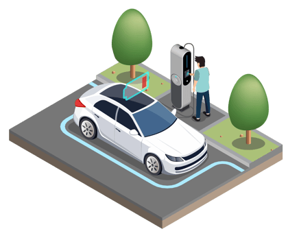 Electric Vehicle Stopping at Charging Station Embracing Eco-Friendly Transportation png