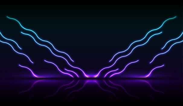 Blue ultraviolet neon laser wavy lines technology background vector