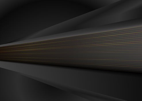 Black smooth stripes and golden lines abstract background vector