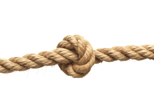 Thick rope knot tied for nautical and decorative purposes. Isolated on transparent background. png