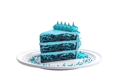 Blue velvet cake slice with cream cheese frosting. Isolated on a transparent background png