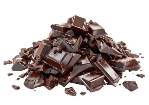 Pile of dark chocolate chunks and pieces. Isolated on a transparent background png