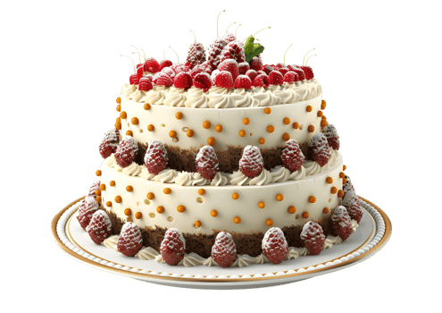 Two-tiered cake with fruit and cream decoration. Isolated on a transparent background png