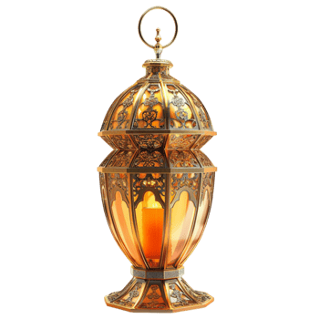 Gold Lantern with Intricate Designs and Candle Against on Transparent background AI-Generative png