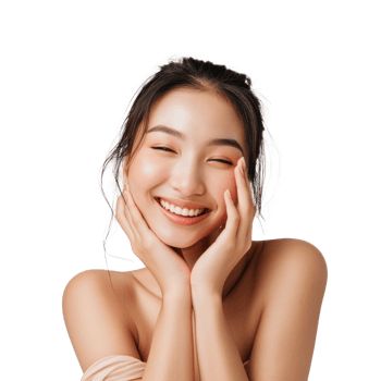 beautiful asian woman smiling with her hands on her face png