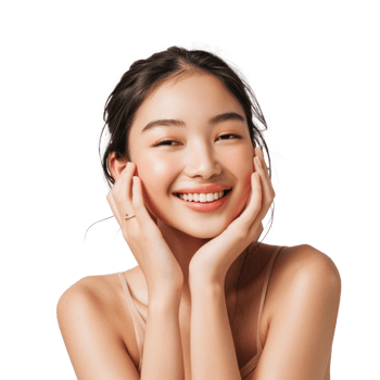 beautiful asian woman smiling with her hands on her face png