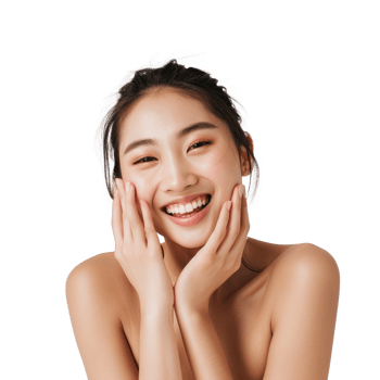 beautiful asian woman smiling with her hands on her face png