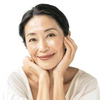 an asian woman with her hand on her face png
