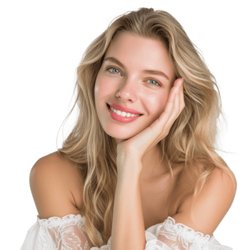beautiful woman smiling with her hands on her face png