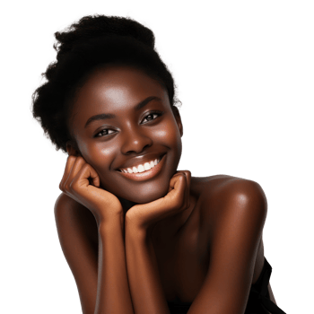 beautiful african woman smiling with her hands on her face png