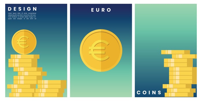 Abstract euro coins gradient banner. Modern background design, Social Media Cover ads banner, flyer, invitation card. vector
