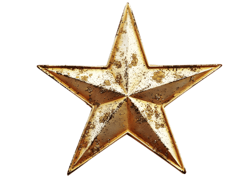 Pack of five-pointed golden stars with intricate designs isolated on a transparent background png