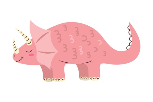 Cute pink triceratops. Dinosaur Kids Style. Cute character. Flat illustration for children vector