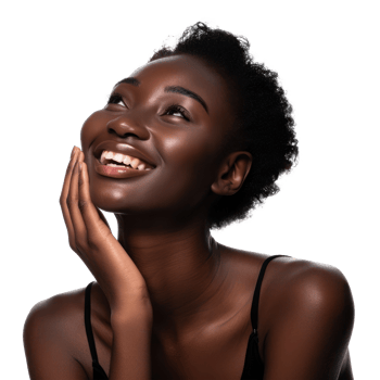African American young beauty woman makeup style with touch her face and perfect skin, png