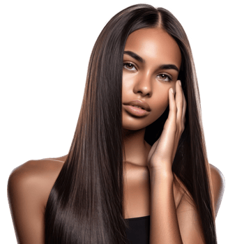 African American Beautiful model young woman with shiny brown and straight long hair, Keratin straightening, Treatment, care and spa procedures, png