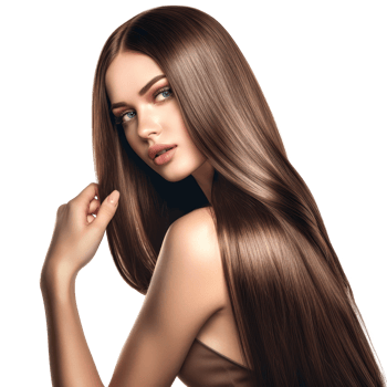 Beautiful model young woman with shiny brown and straight long hair, Keratin straightening, png