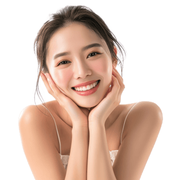 beautiful asian woman smiling with her hands on her face png