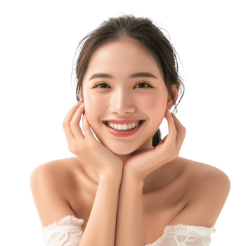 beautiful asian woman smiling with her hands on her face png